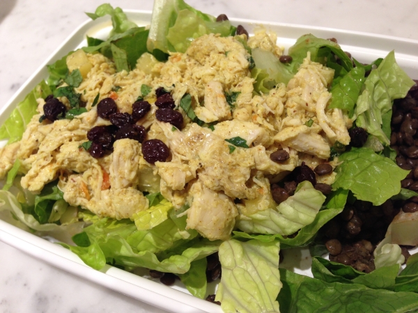 So delicious! Felt like a lady who lunches! Curry Chicken Salad, With Romaine, Lentils, Currants & Fresh Mint, Savory Balsamic Vinaigrette 