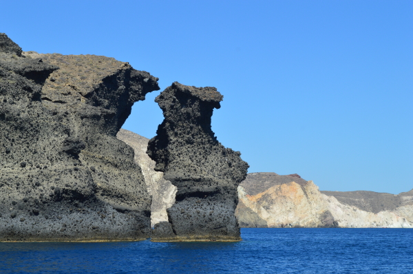 Incredible Rock formation; Sailing through the Caldera