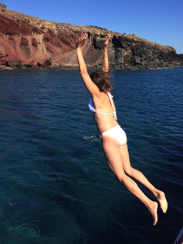 Jumping in at Red Sand Beach